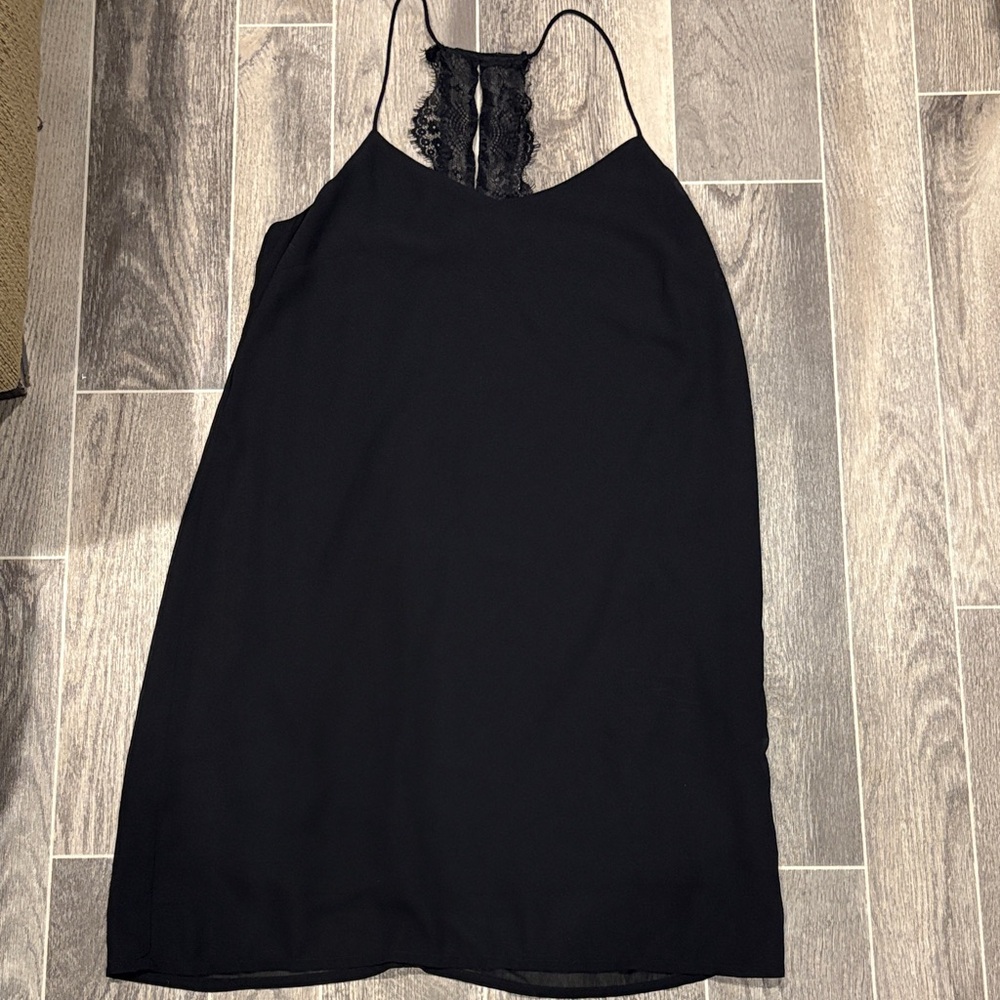 Japna Black Slip Dress with Lace Detail